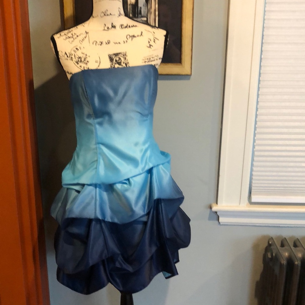 Blondie Nites Blue Ombre Strapless Party Dress